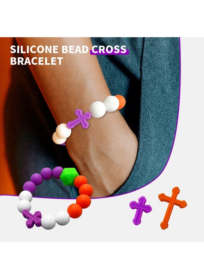 mandoo Silicone Beads, 122pcs Silicone Beads Cross Bulk Round Bead 15mm Hexagon Silicone Beads 17mm for Jewelry Making Large Beads with Lanyard & Key Chain Ring for Keychain Making Cross (Halloween) - Image 5