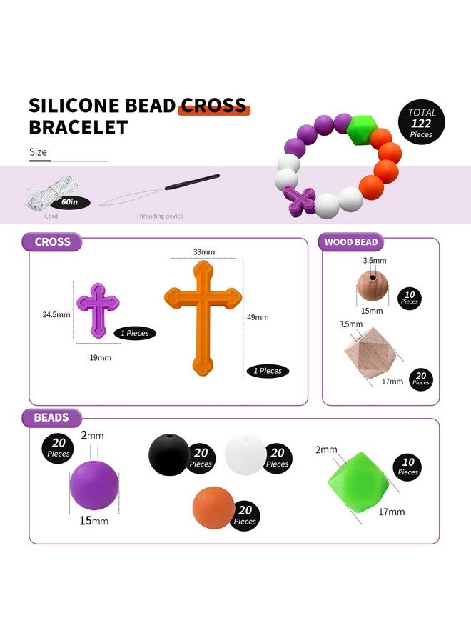 mandoo Silicone Beads, 122pcs Silicone Beads Cross Bulk Round Bead 15mm Hexagon Silicone Beads 17mm for Jewelry Making Large Beads with Lanyard & Key Chain Ring for Keychain Making Cross (Halloween) - Image 2