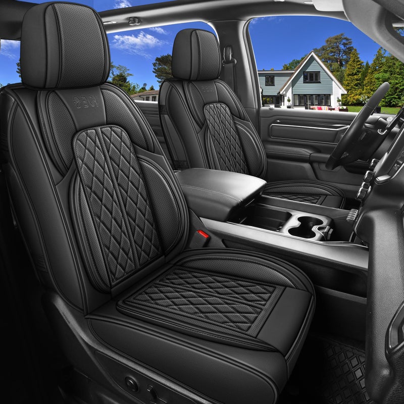 DuDuWang Car Seat Cover Custom Fit for Ford F150 2009-2026 Faux Leather Seat Cover Set Compatible with Regular Cab Super Cab Super Crew Pickup Truck Cushions (Black, Front Seat) - Image 1