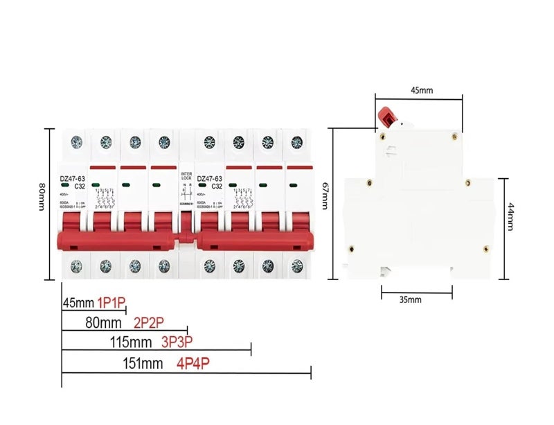 Manual Transfer Interlock Circuit Breaker 2P 2P 25A Dual Power Din Rail MCB - Image 4