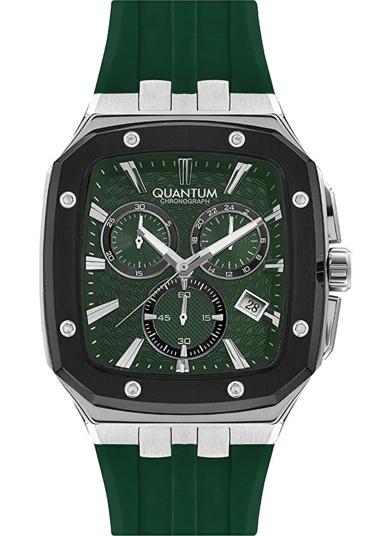 Quantum Men's New Season Silicone Green Color Functional Calendar Original Wristwatch + Genuine Leather Card Holder Wallet Gift  - Image 3