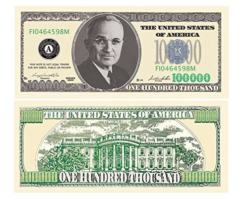 American Art Classics Pack of 5 Bills 10000000 One Hundred Thousand Dollar Casino Party Money - Image 1