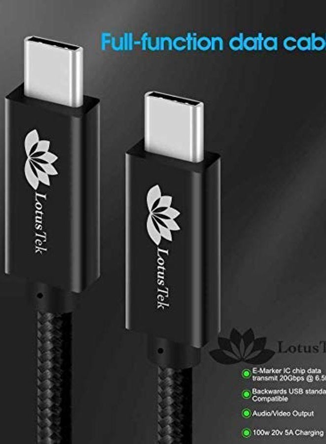 LotusTek كابل USB-C | كابل مضفر معتمد بسرعة فائقة | بطول 6.6 قدم 2 متر | شحن 100 واط | آيباد برو | أوكولوس كويست | متوافق مع Thunderbolt 3 و USB 4 | شحن سريع | USB C - Image 3