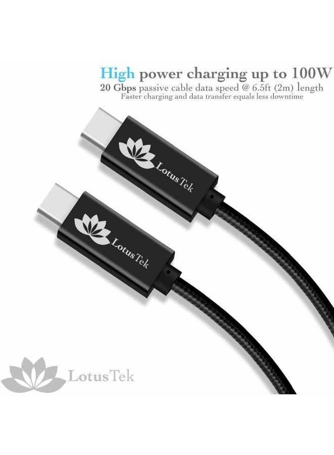 LotusTek كابل USB-C | كابل مضفر معتمد بسرعة فائقة | بطول 6.6 قدم 2 متر | شحن 100 واط | آيباد برو | أوكولوس كويست | متوافق مع Thunderbolt 3 و USB 4 | شحن سريع | USB C - Image 5