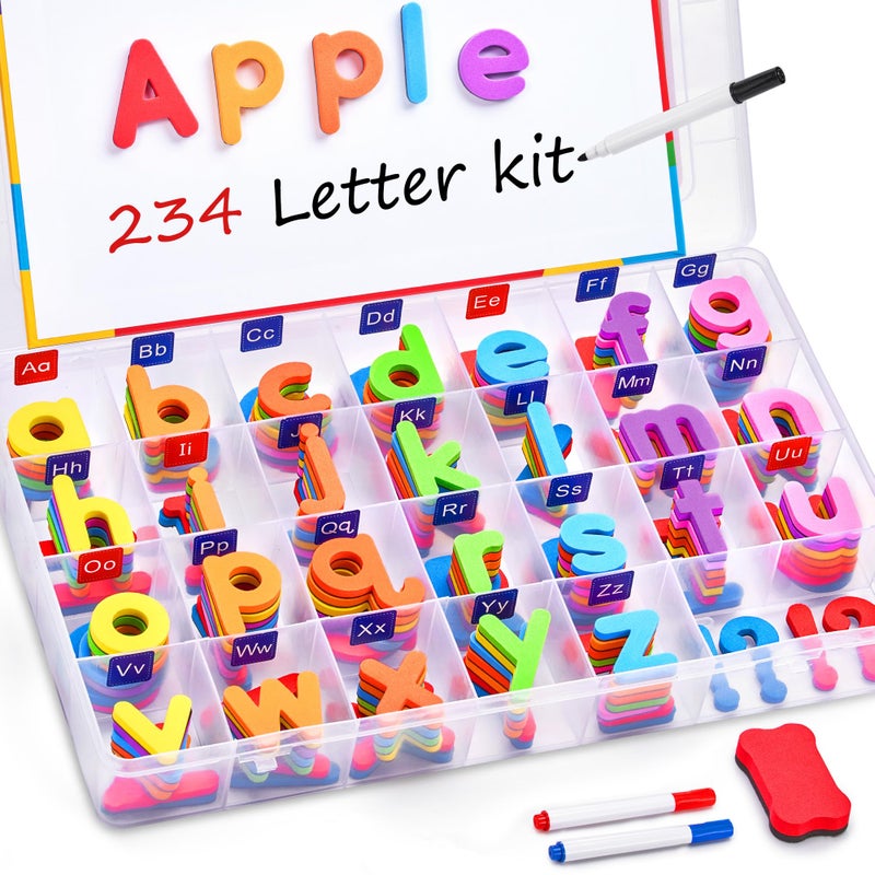 JoyCat Classroom Magnetic Letters Kit Colorful 234 Pcs with Double - Side Magnet Board - Foam Alphabet Letters for Preschool Kids Toddler Spelling and Learning - Fridge Magnets ABC Education Toys - Image 1