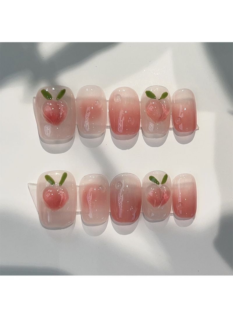 SCHAVO Peach Short Fake Nails Press on Nails - Image 1