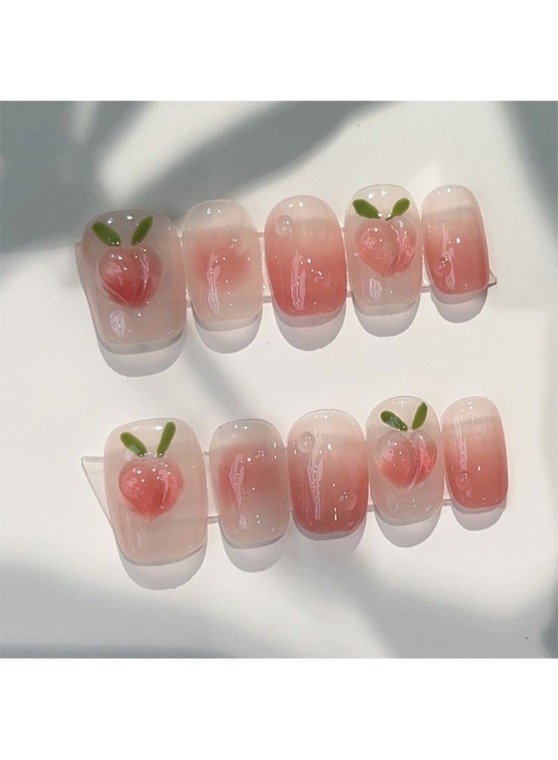 SCHAVO Peach Short Fake Nails Press on Nails - Image 3
