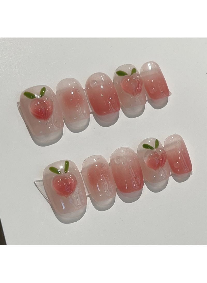 SCHAVO Peach Short Fake Nails Press on Nails - Image 2