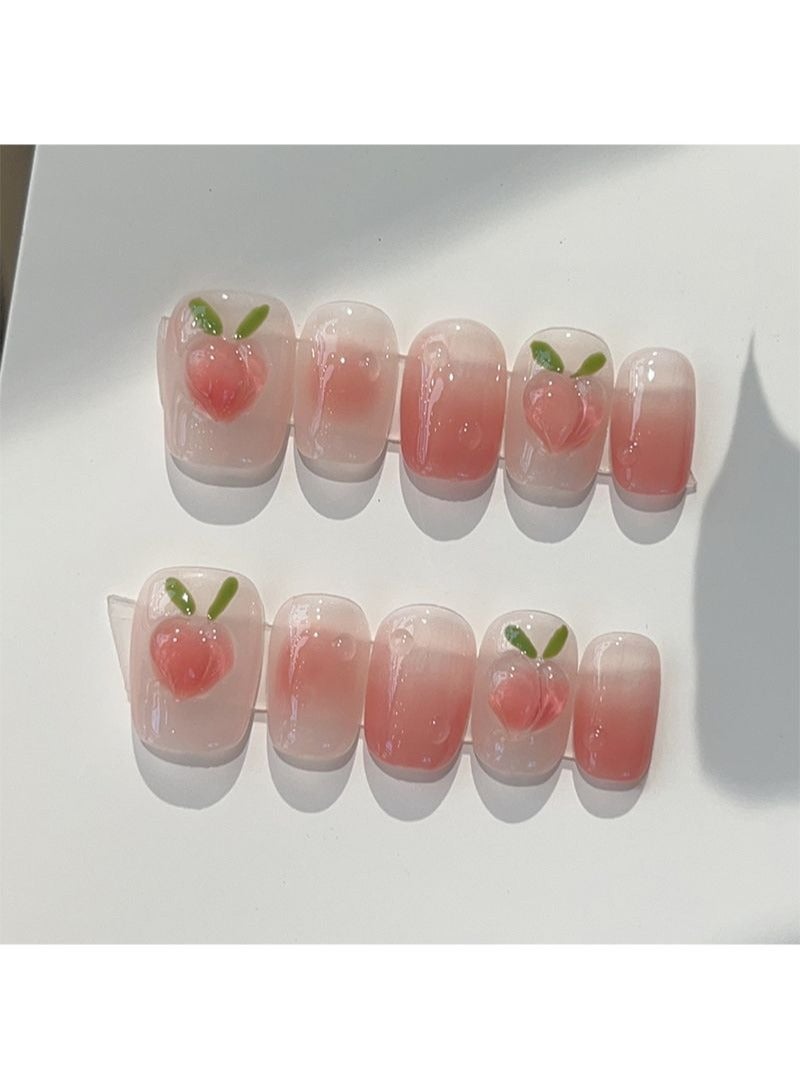 SCHAVO Peach Short Fake Nails Press on Nails - Image 5