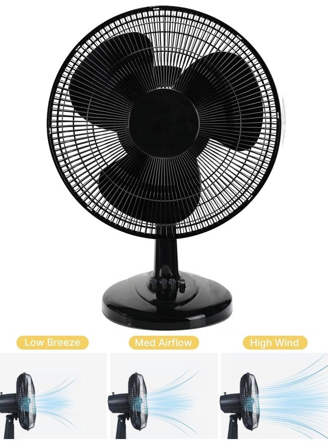 Oscillating Desk Fan 16inch 3 Speed Settings with Oscillating/Rotating and Static Feature Electric Portable Desktop Cooling Fan for Desk Home Office Use  (Black)  - Image 1