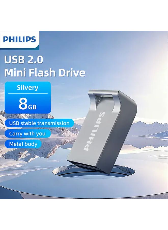 فيليبس يو إس بي 2.0 فلاش درايف 8 جيجابايت فضي تخزين محمول إقلاعي فوري لـ PC، Mac، Android، iOS - Image 1