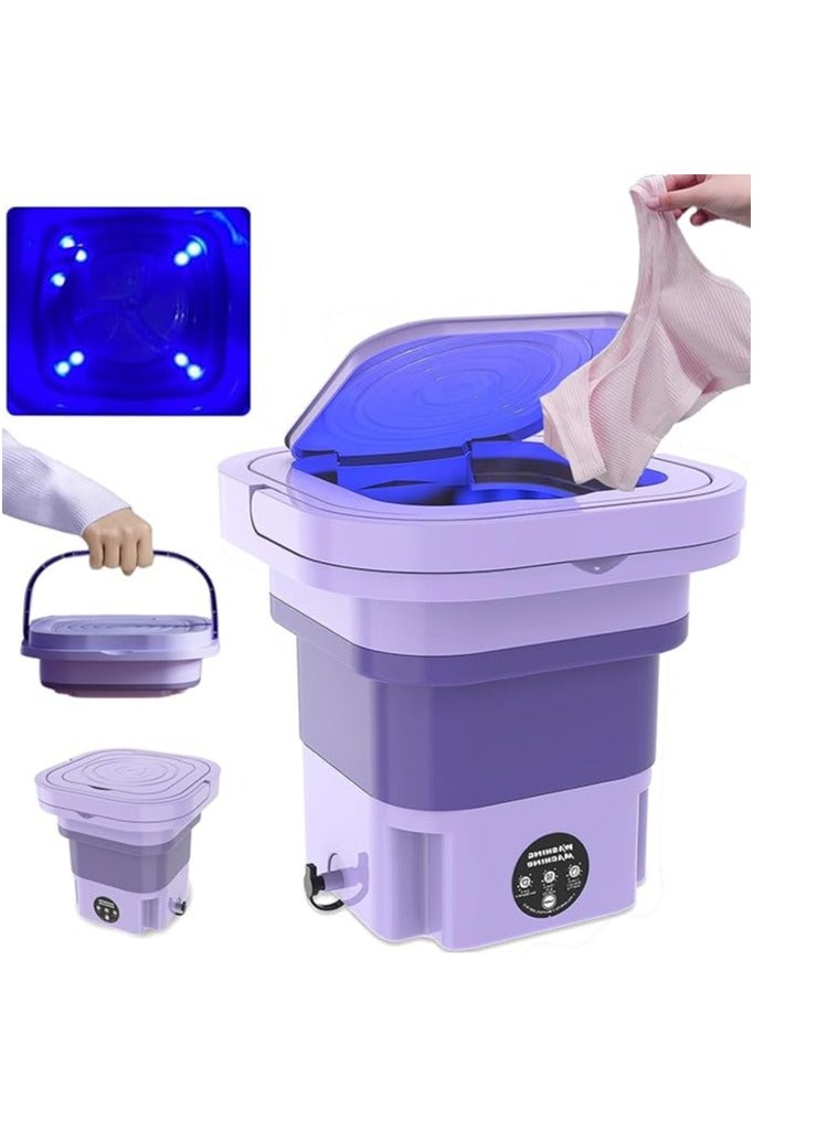 Midwest Portable Foldable Washing Machine, 8L High Capacity Mini Washer with 3 Modes Deep Cleaning Half Automatic Washt, UV Washing Machine with Soft Spin Dry for Socks, Baby Clothes, Towels (Purple) - Image 3