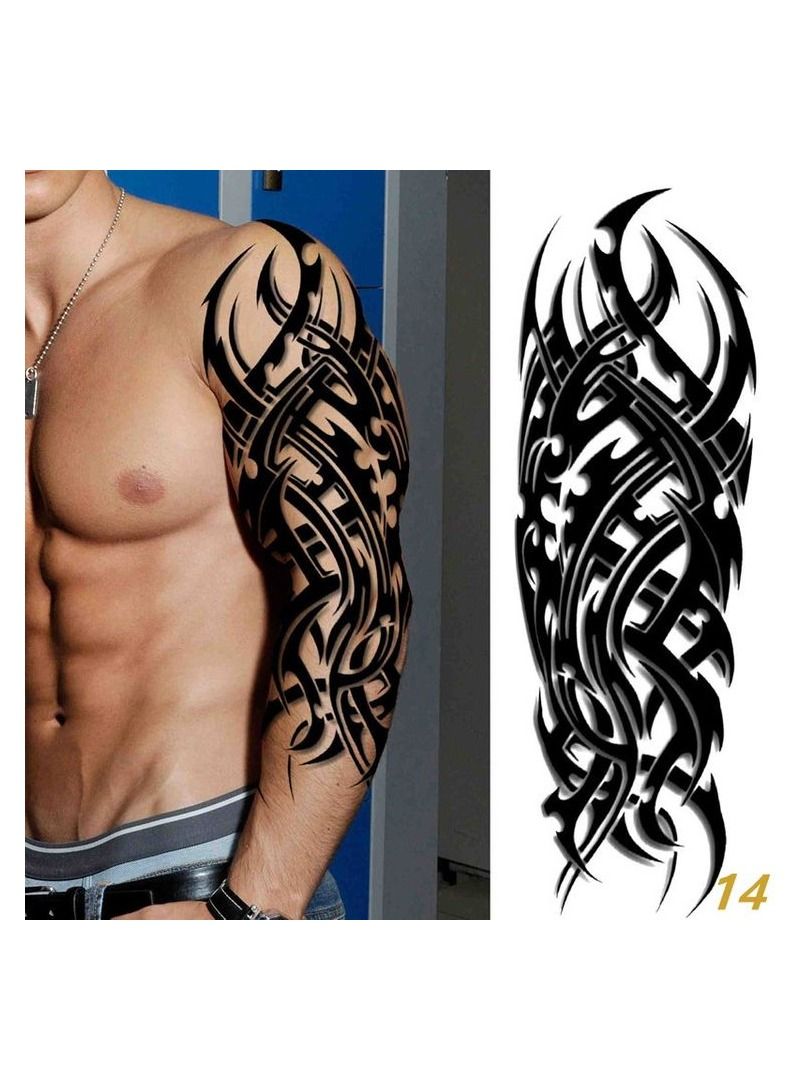 كم الوشم المؤقت للذراع الكامل للوشم الواقعية وهمية ملصق أسود الطوطم
