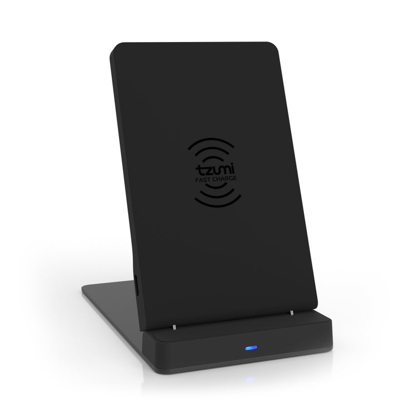 tzumi Multi-Angle Folding Desktop Wireless Charging Padâ€“ Qi Fast Wireless Charger for iPhone X, iPhone 8 and 8+ and Android Qi Devices with Dual Coils. Charges w/USB Cable, AC Adapter Not Included. - Image 1