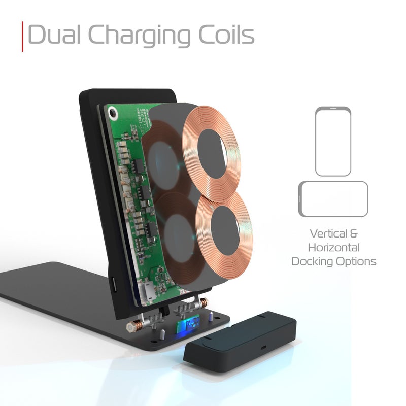 tzumi Multi-Angle Folding Desktop Wireless Charging Padâ€“ Qi Fast Wireless Charger for iPhone X, iPhone 8 and 8+ and Android Qi Devices with Dual Coils. Charges w/USB Cable, AC Adapter Not Included. - Image 4