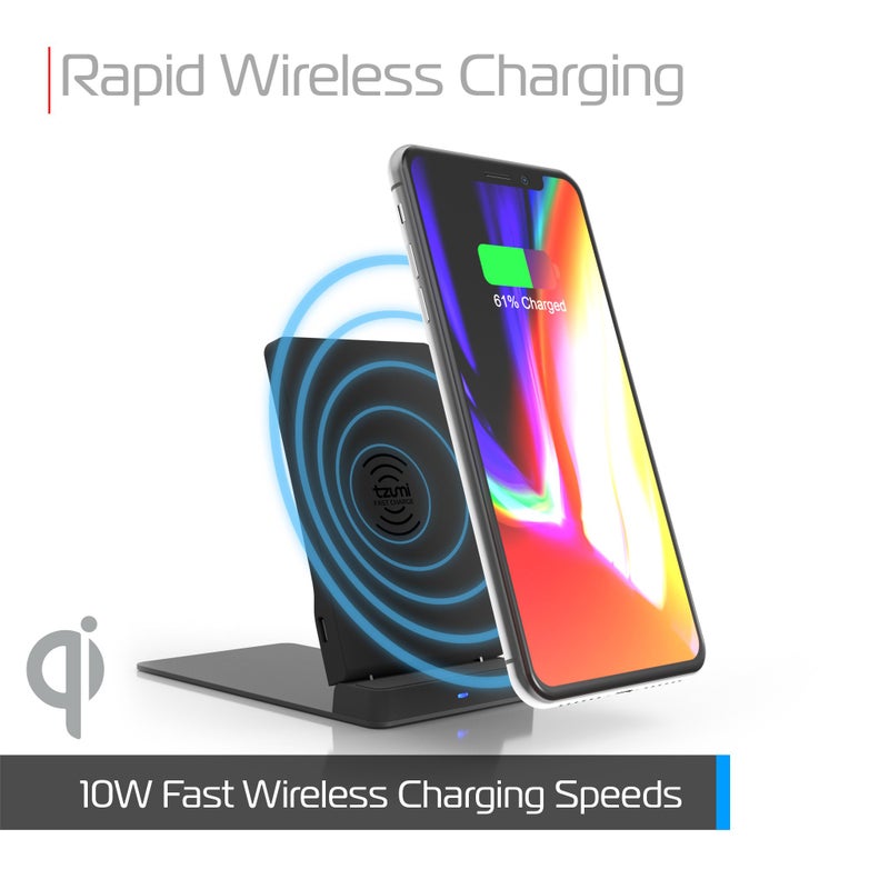 tzumi Multi-Angle Folding Desktop Wireless Charging Padâ€“ Qi Fast Wireless Charger for iPhone X, iPhone 8 and 8+ and Android Qi Devices with Dual Coils. Charges w/USB Cable, AC Adapter Not Included. - Image 2
