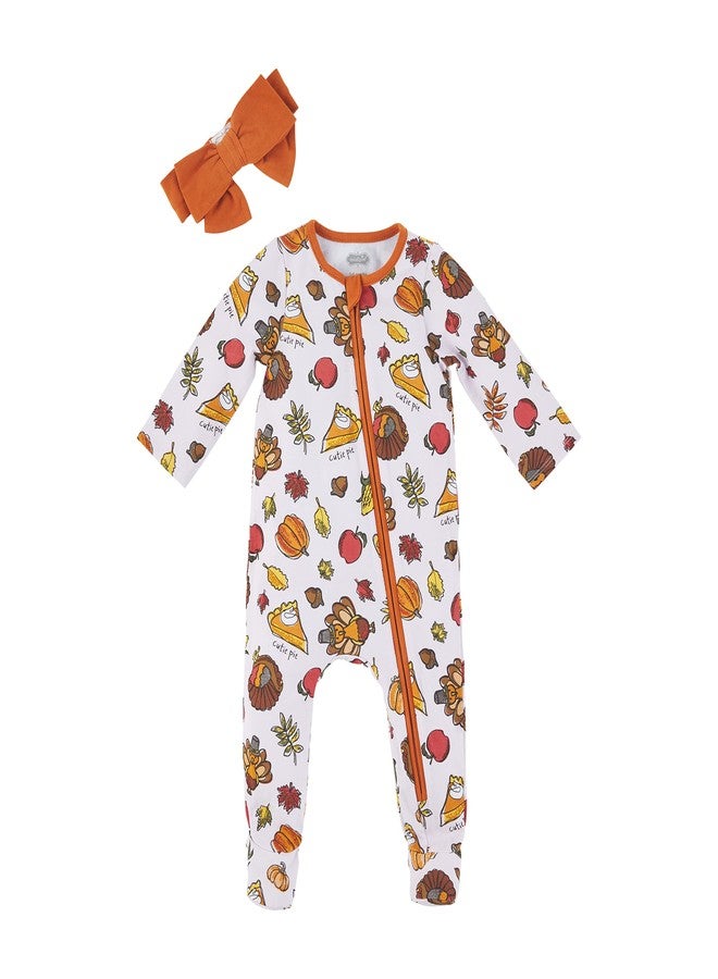 Mud Pie Girls' Thanksgiving Turkey Sleeper and Headband Set, Pink, 6 Months/9 Months - Image 1