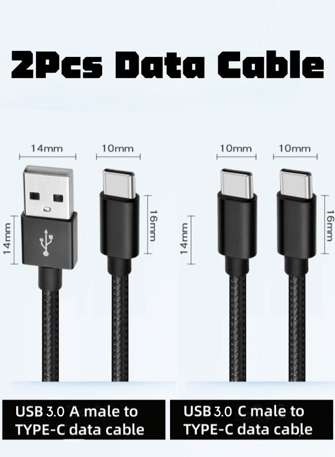 هاني كابلات بيانات من قطعتين، كابل بيانات مزدوج من النوع C + كابل بيانات من USB إلى النوع C. كابل شحن للهاتف المحمول من النايلون المضفر المصنوع من الألومنيوم. بطول 2 متر، كابل شحن سريع PD60W 3A - Image 1