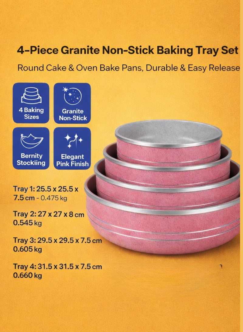 ديسيني طقم صواني خبز جرانيت غير لاصقة 4 قطع – وردي | قوالب كيك دائرية للفرن - Image 2