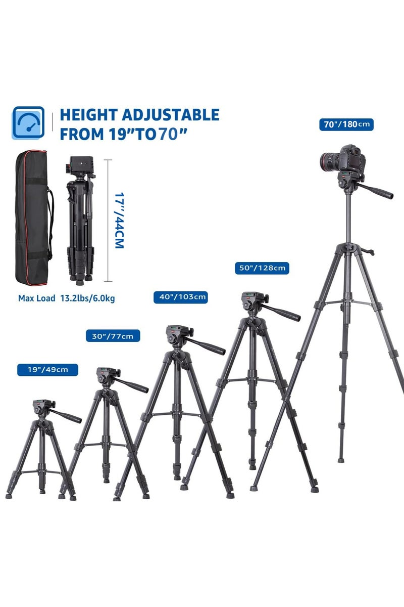 Tripod,Camera Tripods 70" Tripod Stand with Travel Bag for Photography/Video Recording, Professional Heavy Duty Tripod with Wireless Remote & Phone Holder for DSLR/SLR/DV/Projector/Phone - Image 2