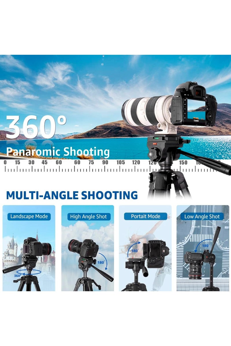 Tripod,Camera Tripods 70" Tripod Stand with Travel Bag for Photography/Video Recording, Professional Heavy Duty Tripod with Wireless Remote & Phone Holder for DSLR/SLR/DV/Projector/Phone - Image 5