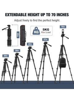 Generic Tripod,Camera Tripods 70" Tripod Stand with Travel Bag for Photography/Video Recording, Professional Heavy Duty Tripod with Wireless Remote & Phone Holder for DSLR/SLR/DV/Projector/Phone  - Image 2