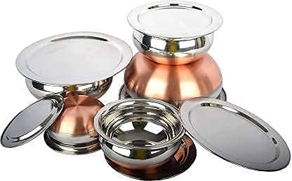 Dezzy Stainless Steel Copper Bottom Kitchen Serving, Cooking Bowl Handi with lid- Set 5-Pieces (Size 2.1 L, 1.6 L, 1.1 L, 0.8 L, 0.5 L) - Image 4