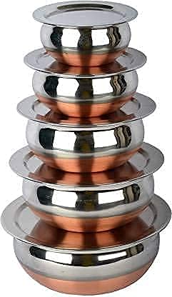 Dezzy Stainless Steel Copper Bottom Kitchen Serving, Cooking Bowl Handi with lid- Set 5-Pieces (Size 2.1 L, 1.6 L, 1.1 L, 0.8 L, 0.5 L) - Image 1