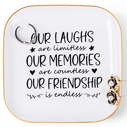 Piudee Friendship Gifts for Women Best Friend Jewelry Dish, Our Laughs are Limitless, Our Memories are Countless, Our Friendship is Endless Unique Gifts for Women, Female Friend Birthday Christmas - Image 1