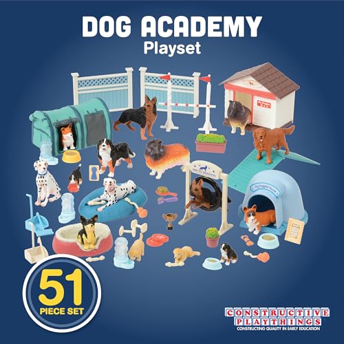 Constructive Playthings CP Toys Kids 51-Piece Dog Academy Playset with Plastic Toy Dog Figurines, Pretend Play Animal Toys with Dogs, Puppies, and Accessories for Kids Ages 3+, Multicolor - Image 2
