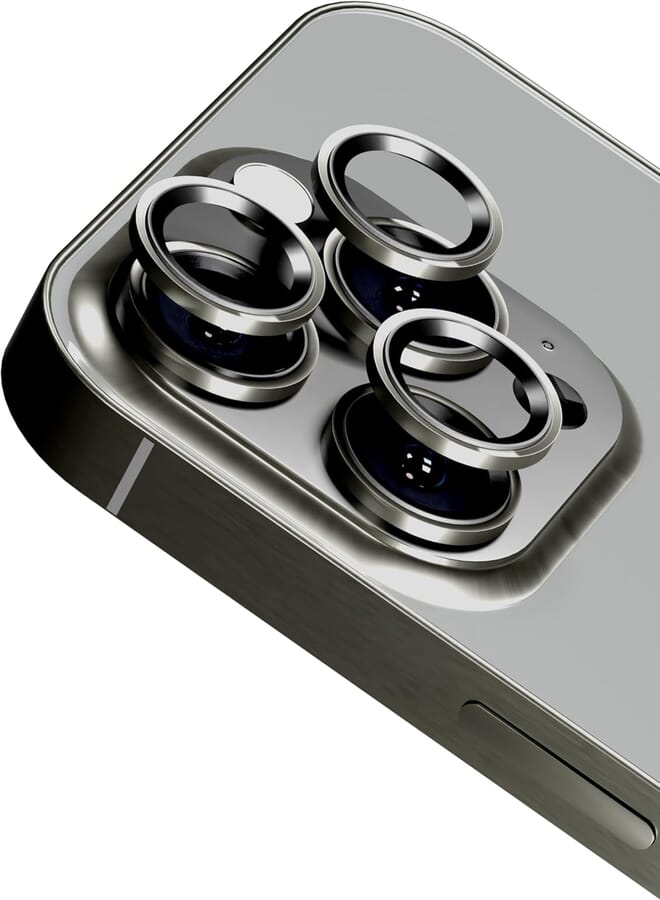 Max & Max Camera Lens Protectors for iPhone 15 Pro and 15 Pro Max, Aluminum Edging AR Lens Defender Scratch-Resistant, Transparent Camera Glass Grade Protective Cover (Natural Titanium)