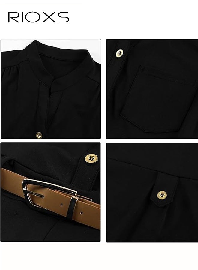 RIOXS Women's One Piece Jumpsuits, Dressy Casual V-Neck  Sleeveless Wide Leg  Pants with Pockets, Elegant Haigh Waist Button Down Romper with Belt for Ladies, Summer Jumpsuit Rompers for Business Office - Image 5