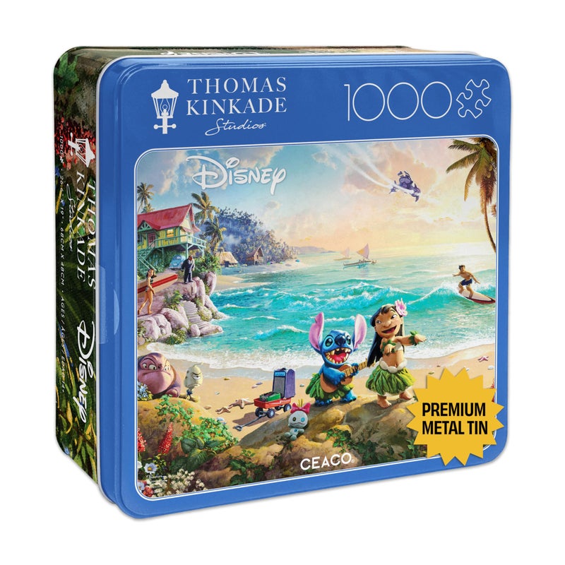 Buffalo Games Ceaco - Disney - Thomas Kinkade - Lilo and Stitch - 1000 Piece Jigsaw Puzzle for Adults - Collectible Tin Case - Finished Size is 26.6 x 19 - Image 1