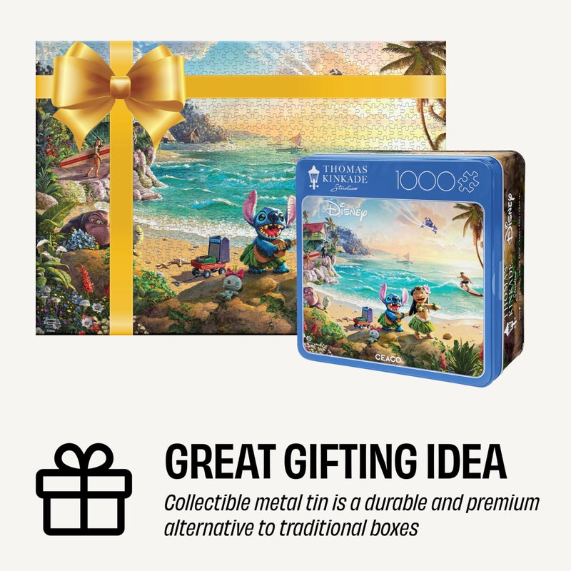 Buffalo Games Ceaco - Disney - Thomas Kinkade - Lilo and Stitch - 1000 Piece Jigsaw Puzzle for Adults - Collectible Tin Case - Finished Size is 26.6 x 19 - Image 5