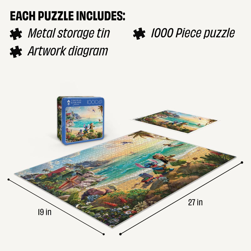 Buffalo Games Ceaco - Disney - Thomas Kinkade - Lilo and Stitch - 1000 Piece Jigsaw Puzzle for Adults - Collectible Tin Case - Finished Size is 26.6 x 19 - Image 3