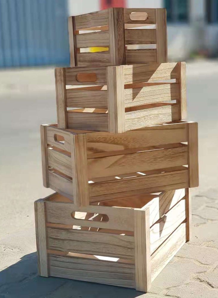 LINGWEI Natural Wooden Storage Crates Set of 4 Nesting Wooden Boxes with Cutout Handles, Rustic Farmhouse Decorative Storage Containers - Image 5