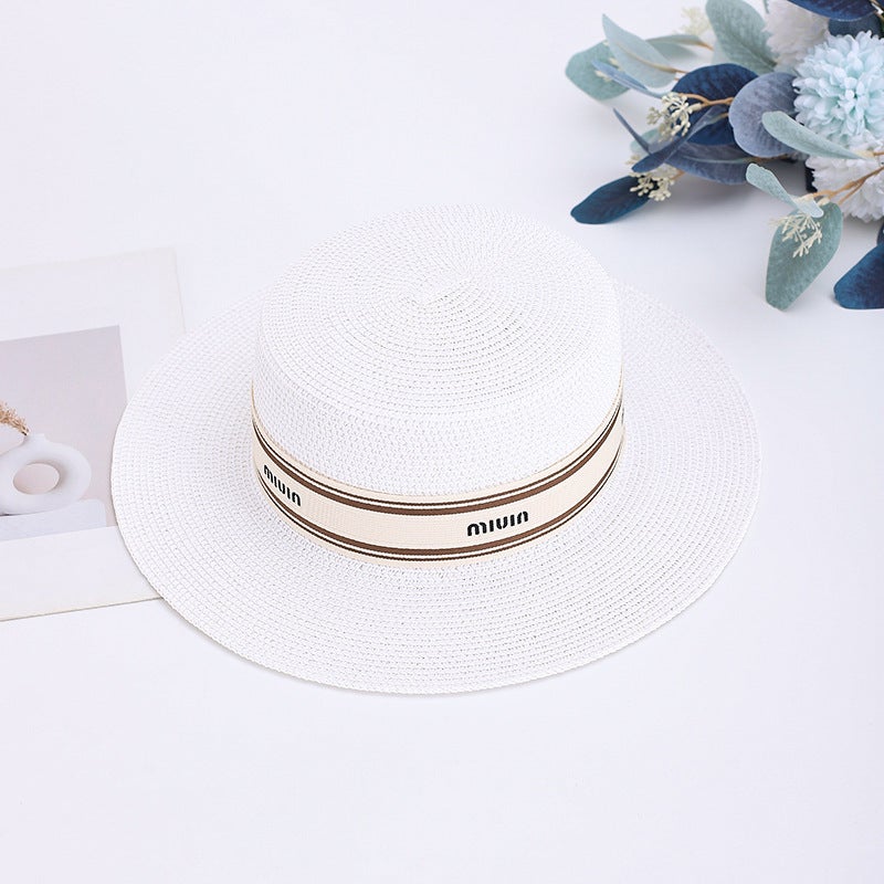 Summer Flat Top Hat Women French Celebrity Beach Straw Sun Hat - Image 1