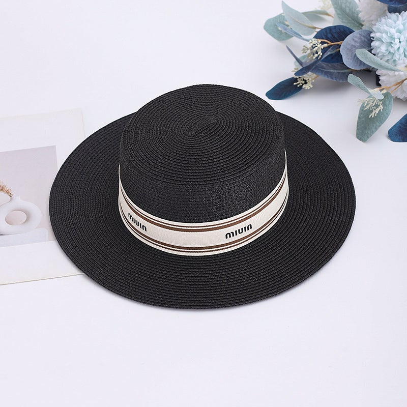 Summer Flat Top Hat Women French Celebrity Beach Straw Sun Hat - Image 2