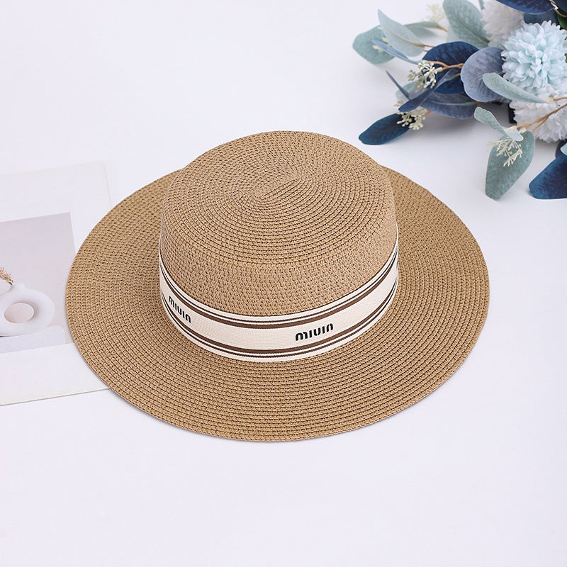 Summer Flat Top Hat Women French Celebrity Beach Straw Sun Hat - Image 4