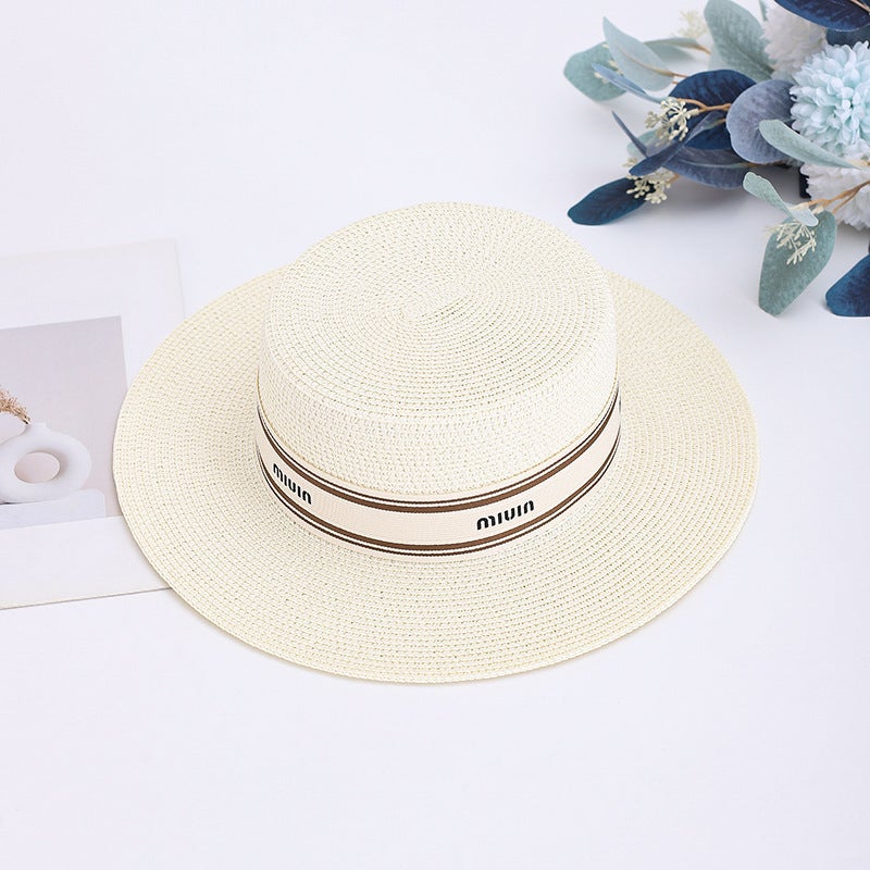 Summer Flat Top Hat Women French Celebrity Beach Straw Sun Hat - Image 3