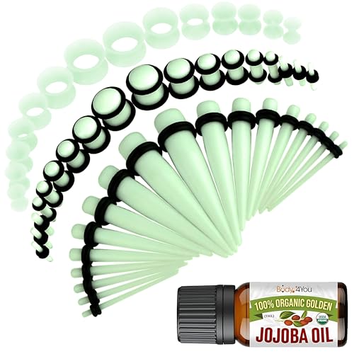 BodyJ4You 54PC Ear Stretching Kit 14G-12mm - Aftercare Jojoba Oil - Glow Dark Acrylic Plugs Gauge Tapers Silicone Tunnels - Lightweight Expanders Men Women - Image 1
