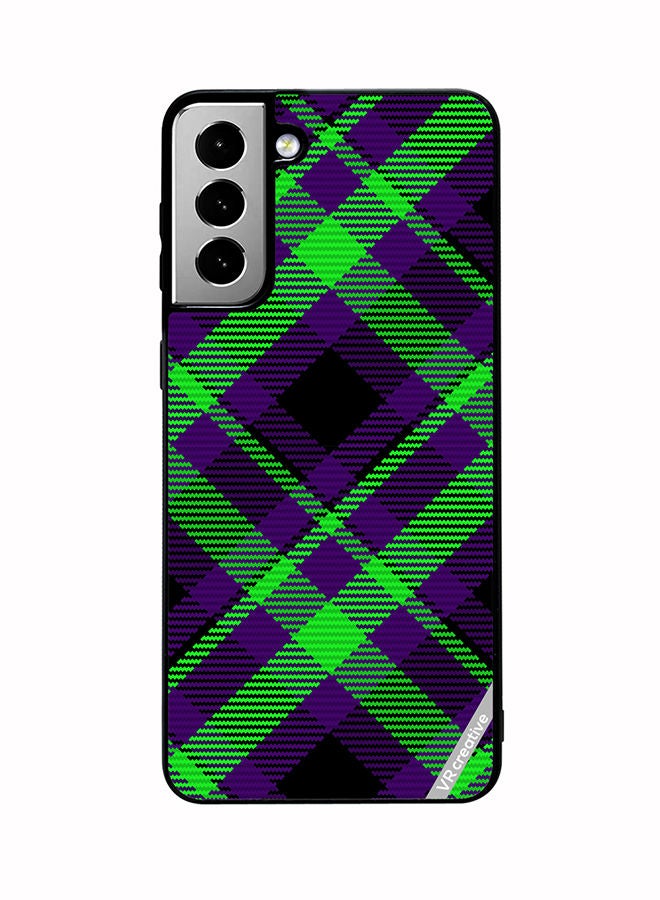 VR CREATIVE Protective Case Cover For Samsung Galaxy S21 FE 5G Black Green Checkered Design Multicolour - Image 1