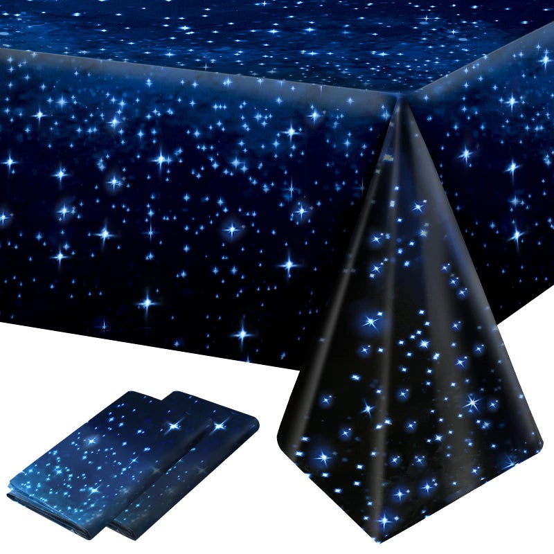 2 Pack Space Tablecloth Plastic Galaxy Table Cloth All Printed Starry Sky Waterproof Oil Proof Galaxy Party Tablecloth Star Tablecloth 54 x 108