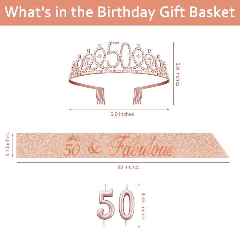 Juesly 50Th Birthday Decoration For Women With Rose Gold Sash  Tiara Numbers Candles  Sincere 50Th Birthday Gifts For Women - Image 3