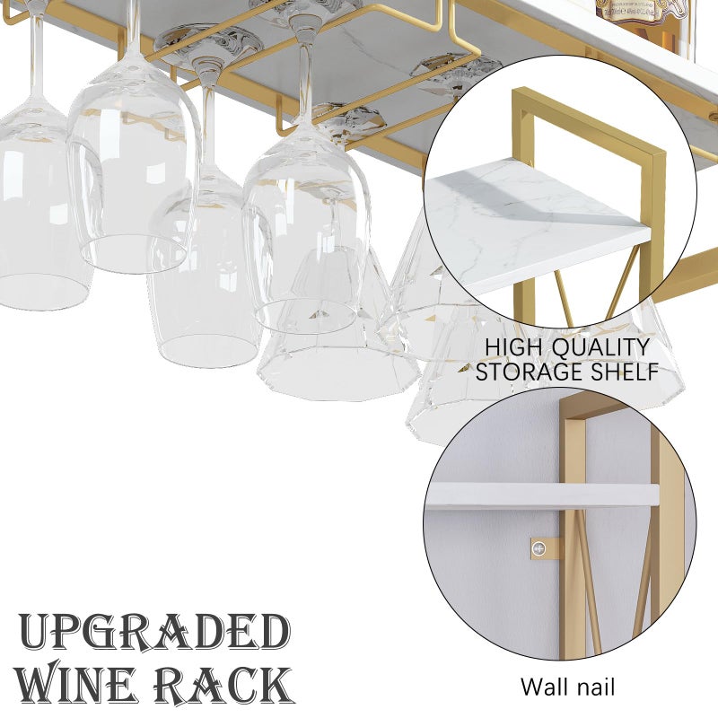 Dosker Dokser Wine Rack Wall Mounted 2 Tier Shelf, Wall Wine Rack with Industrial Iron & Rustic Wood Frame Wine Bottle Holder for Kitchen, Dining Room, Home Bar Decor (Gold) - Image 3