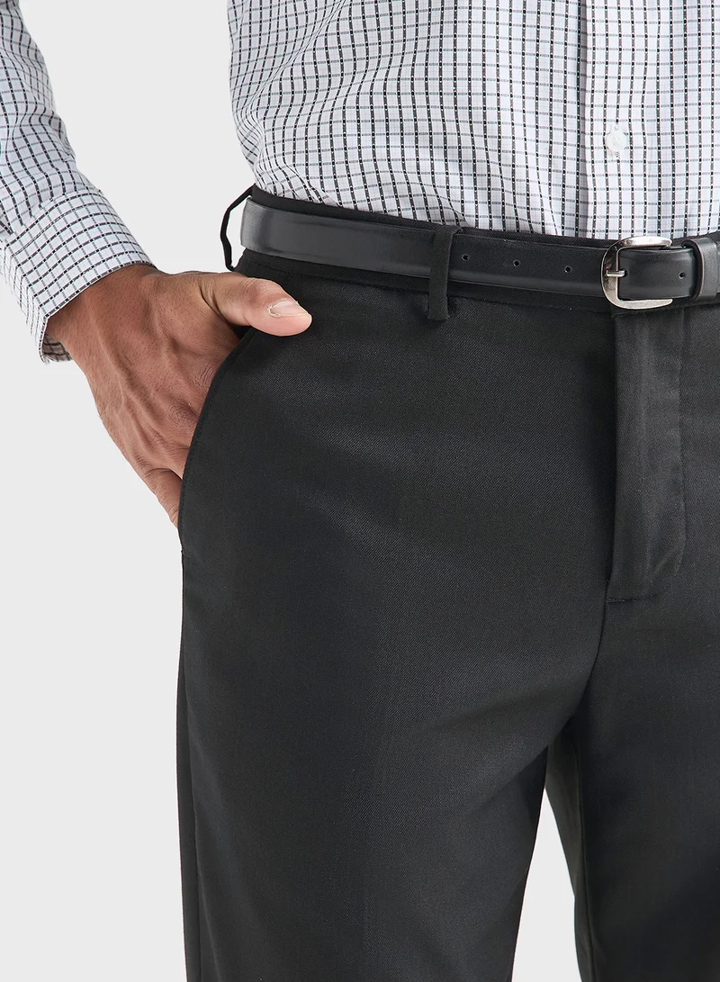 فاف Solid Regular Fit Flexi Waist Trousers with Pocket