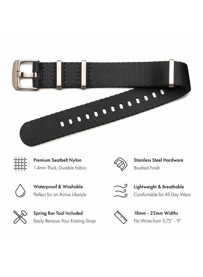 Benchmark Basics Seatbelt Nylon Watch Band - Premium Waterproof Ballistic Nylon One-Piece Watch Bands for Men & Women (18mm, Black) - Image 3
