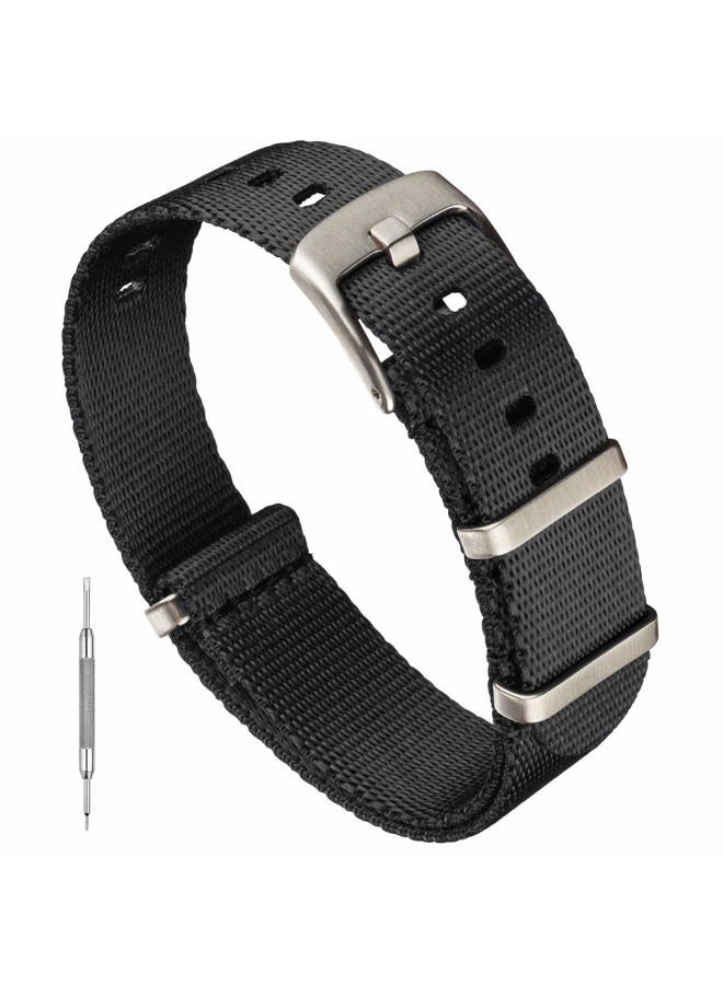 Benchmark Basics Seatbelt Nylon Watch Band - Premium Waterproof Ballistic Nylon One-Piece Watch Bands for Men & Women (18mm, Black) - Image 1