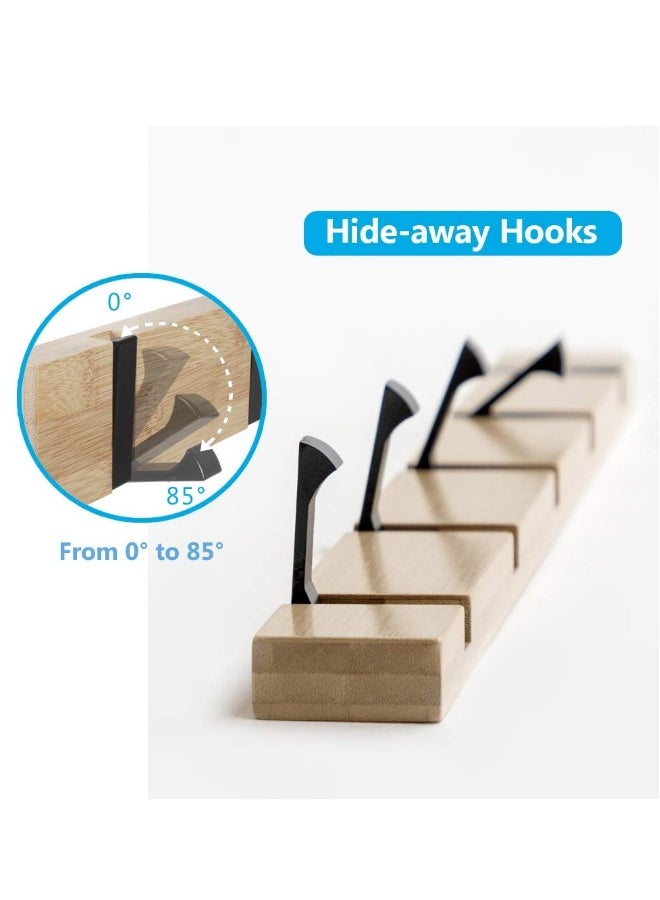 Generic Wooden Coat Rack with Retractable Hooks, Wall-Mounted Floating Hat Rack, Space-Saving 5 Folding Hooks, Ideal for Entryway, Hallway, Bathroom, Living Room, Bedroom, Adhesive & Wall Mounted Towel Rack - Image 2