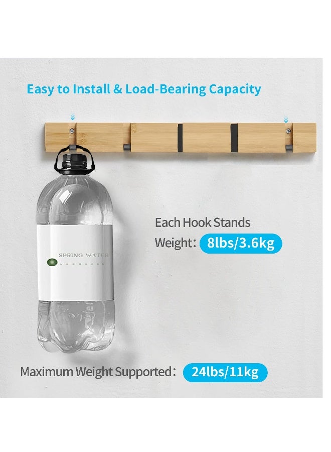 Generic Wooden Coat Rack with Retractable Hooks, Wall-Mounted Floating Hat Rack, Space-Saving 5 Folding Hooks, Ideal for Entryway, Hallway, Bathroom, Living Room, Bedroom, Adhesive & Wall Mounted Towel Rack - Image 3